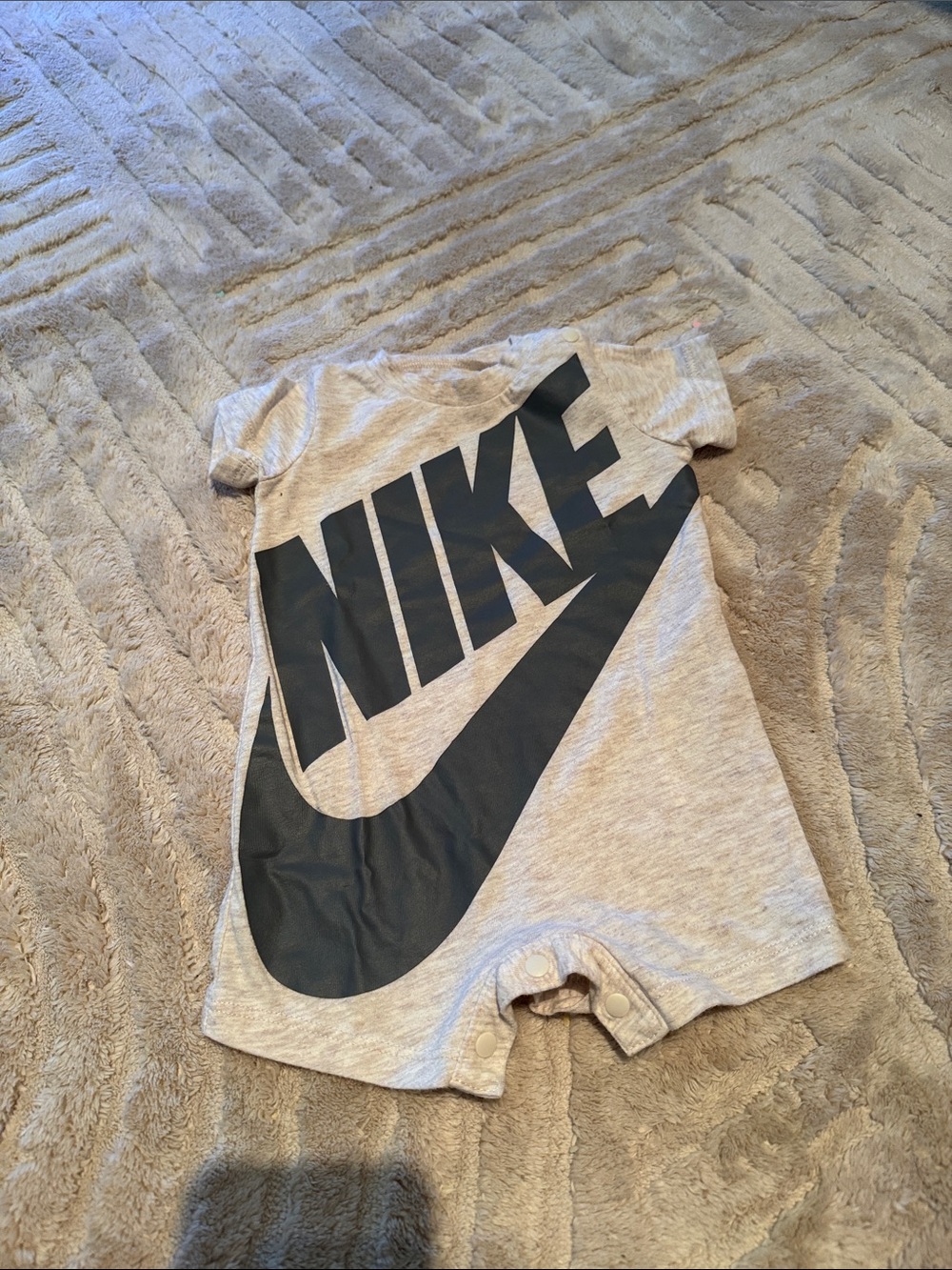 Nike Toddler Heather Gray Romper with Black Swoosh